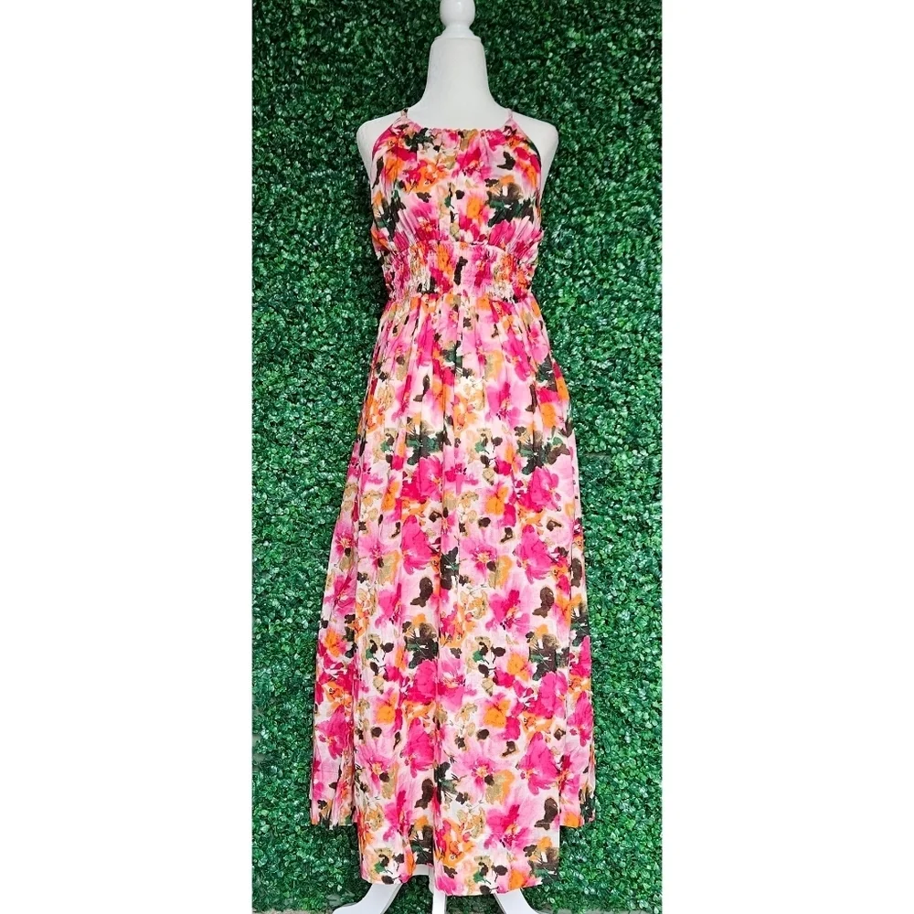 J.Crew Halter-neck cross-back dress in floral cotton voile